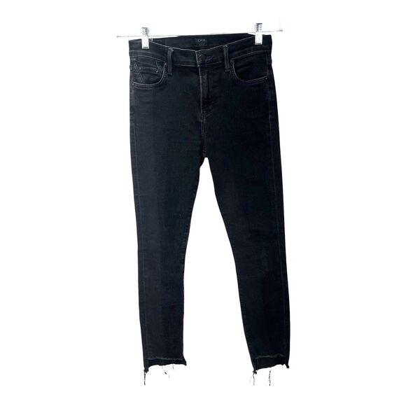 Citizens of Humanity COH Rocket High Rise Skinny Crop Jeans Black SZ 26 Raw Hem - Picture 1 of 10